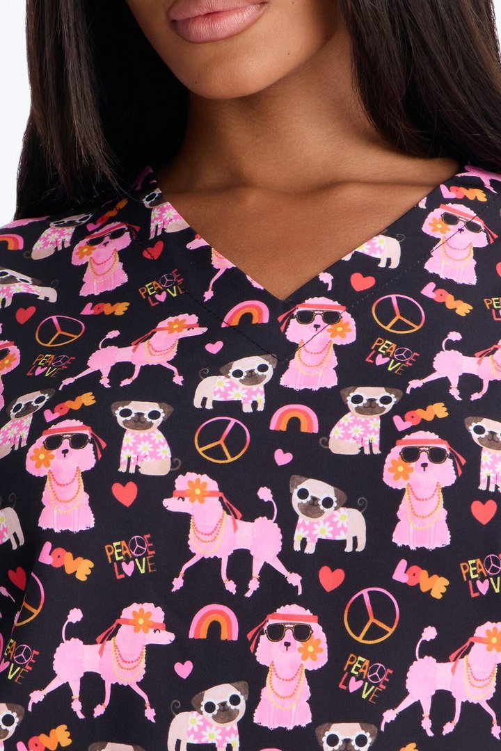 Bright Days 4 Way Stretch Printed Jogger Scrub Set - Black/Pink