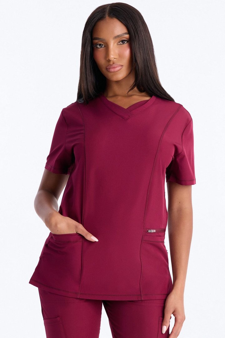 Clinical 4 Way Stretch Pocket Back Knit Jogger Scrub Set - Wine