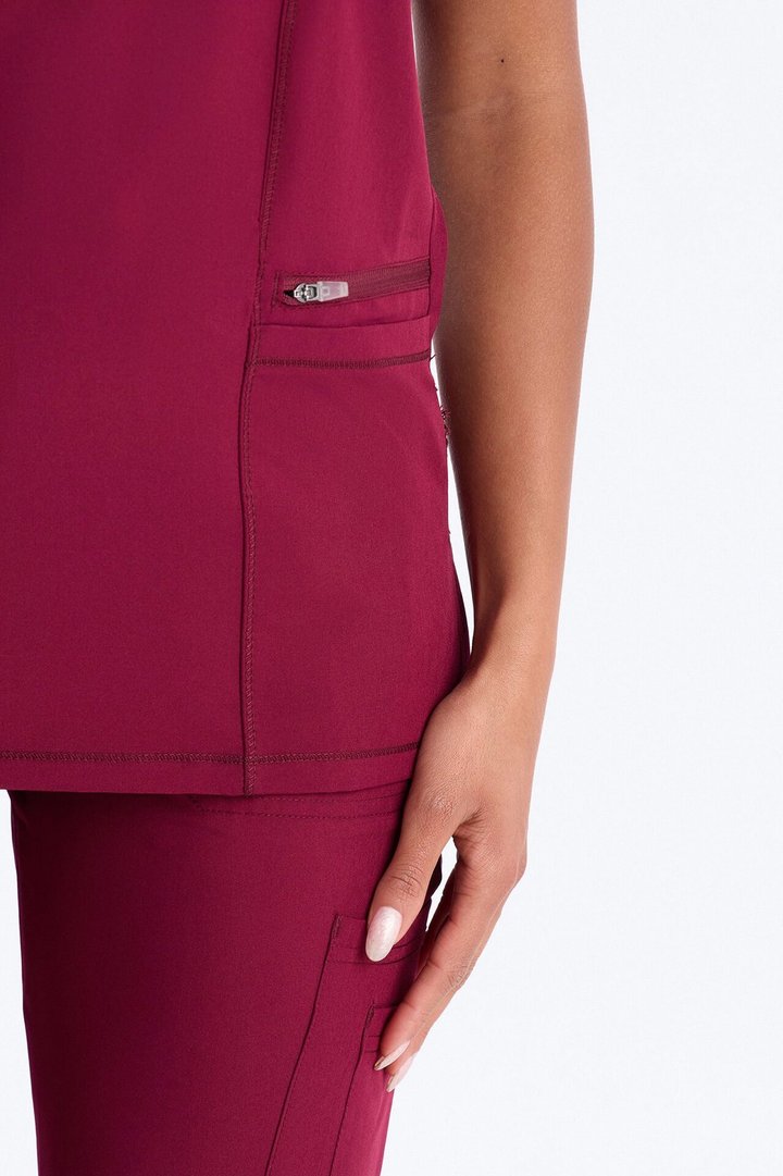Clinical 4 Way Stretch Pocket Back Knit Jogger Scrub Set - Wine