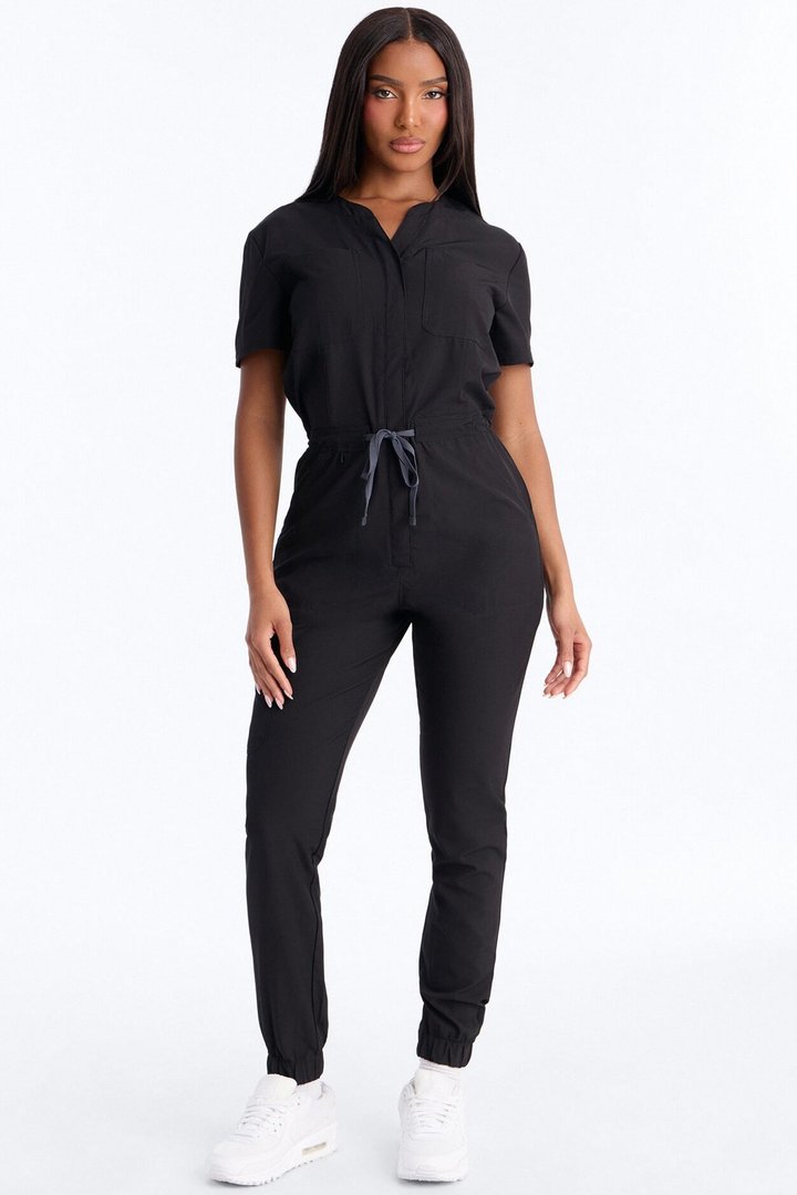 Prime Care Belted Uniform Scrub Jumpsuit - Black