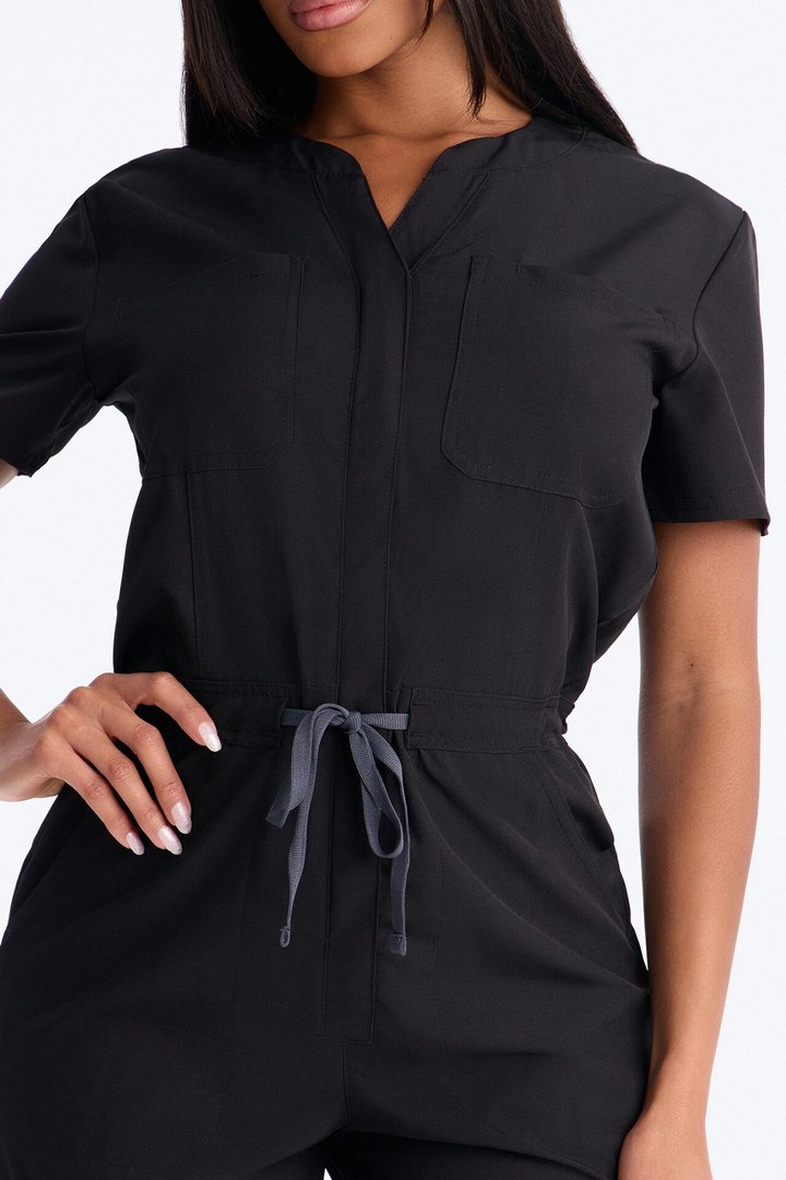 Prime Care Belted Uniform Scrub Jumpsuit - Black