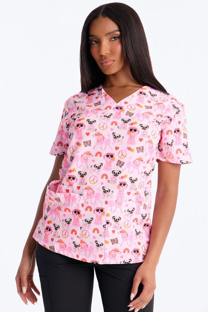 Bright Days 4 Way Stretch Printed Jogger Scrub Set - Pink/combo