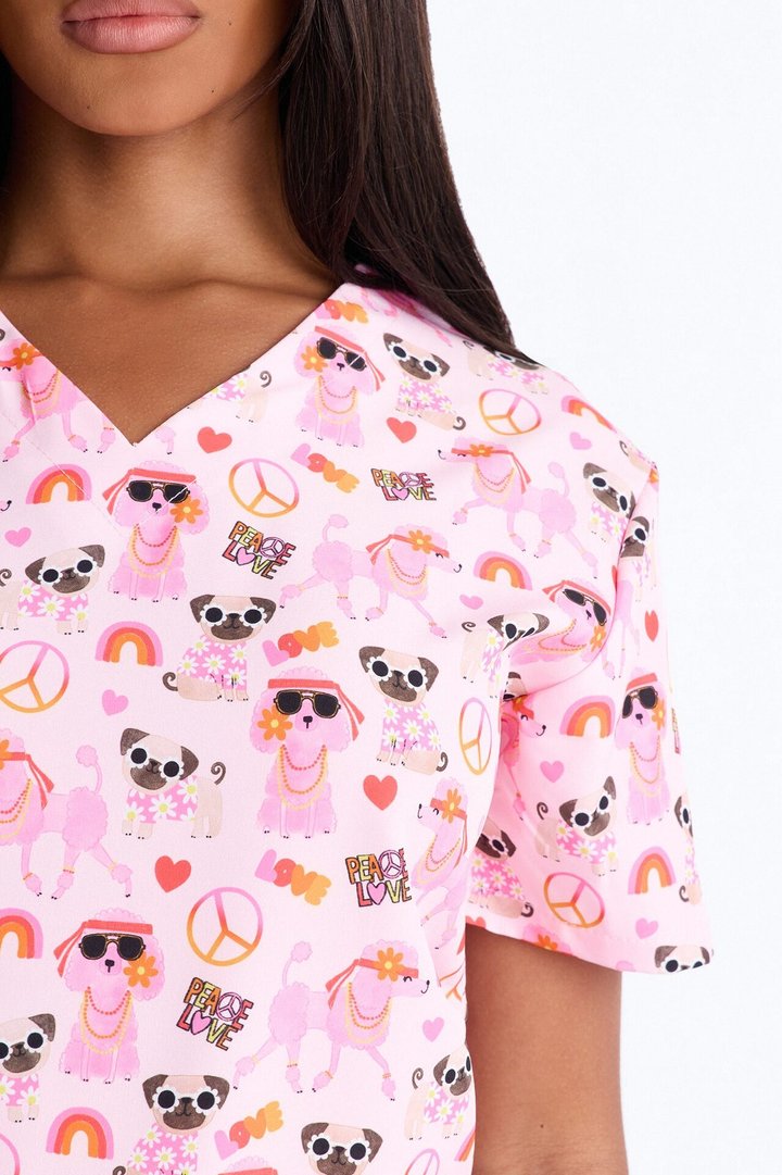 Bright Days 4 Way Stretch Printed Jogger Scrub Set - Pink/combo