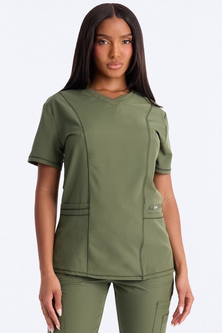 Clinical 4 Way Stretch Pocket Back Knit Jogger Scrub Set - Olive