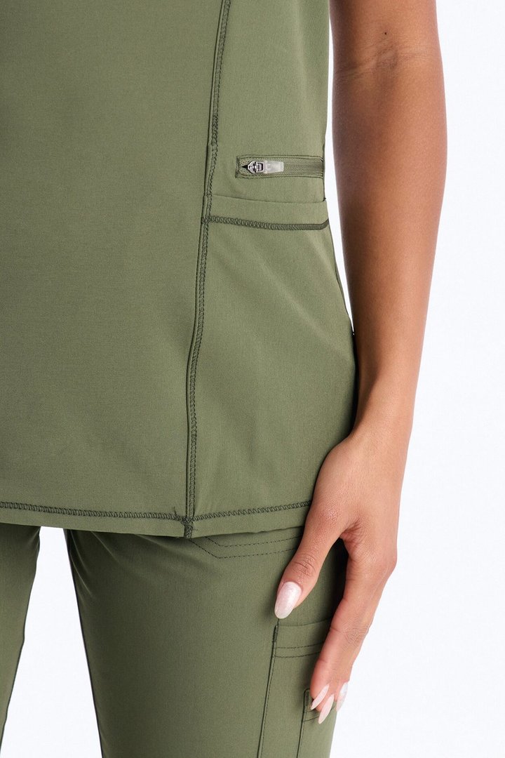 Clinical 4 Way Stretch Pocket Back Knit Jogger Scrub Set - Olive