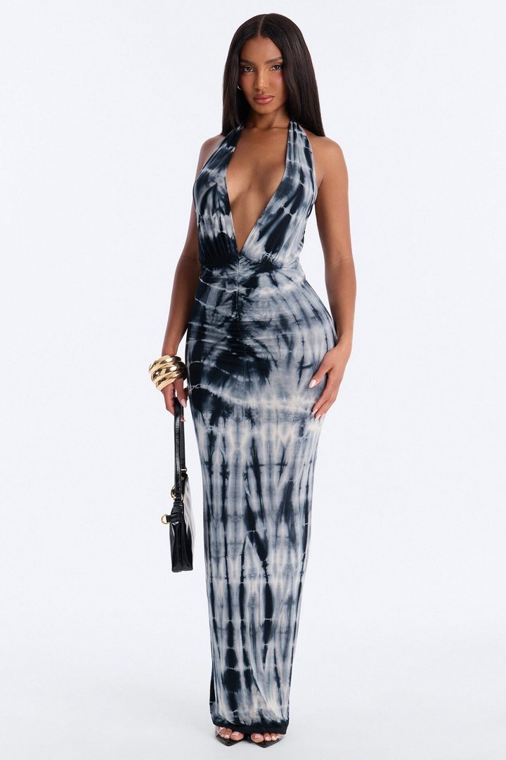 Talia Tie Dye Halter Maxi Dress - Blue/combo