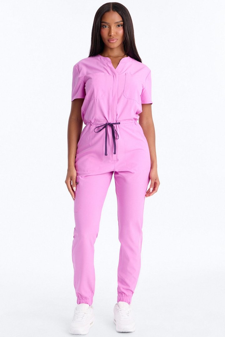 Prime Care Belted Uniform Scrub Jumpsuit - Pink