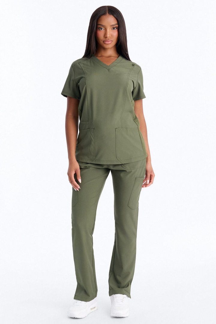 Prime Practice Sporty Open Leg Uniform Scrub Set - Olive