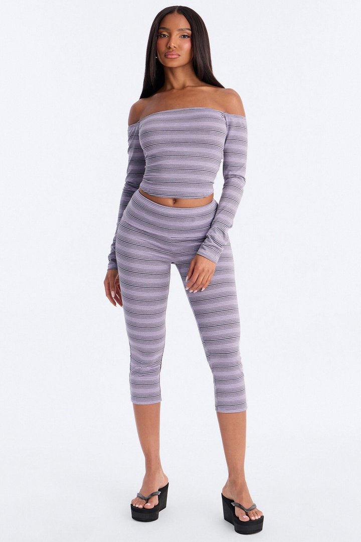 Petra Striped Off Shoulder Capri Set - Lavender/combo
