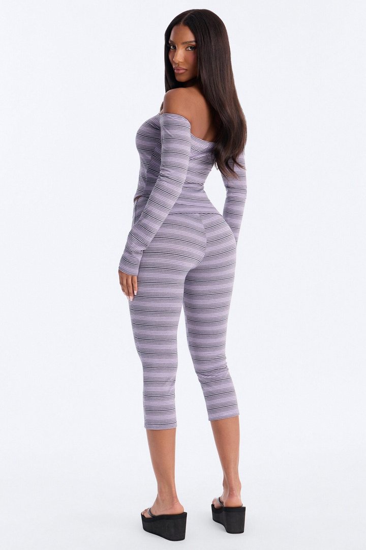 Petra Striped Off Shoulder Capri Set - Lavender/combo