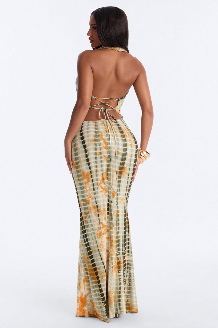 Selene Cowl Neck Maxi Dress - Green/combo