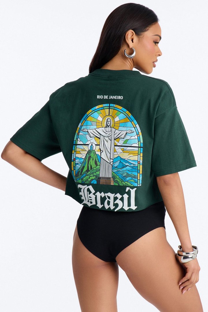 Brazil Nights Cropped Boxy Tee - Hunter