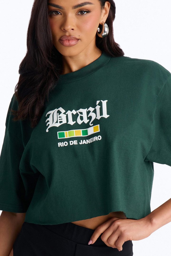 Brazil Nights Cropped Boxy Tee - Hunter