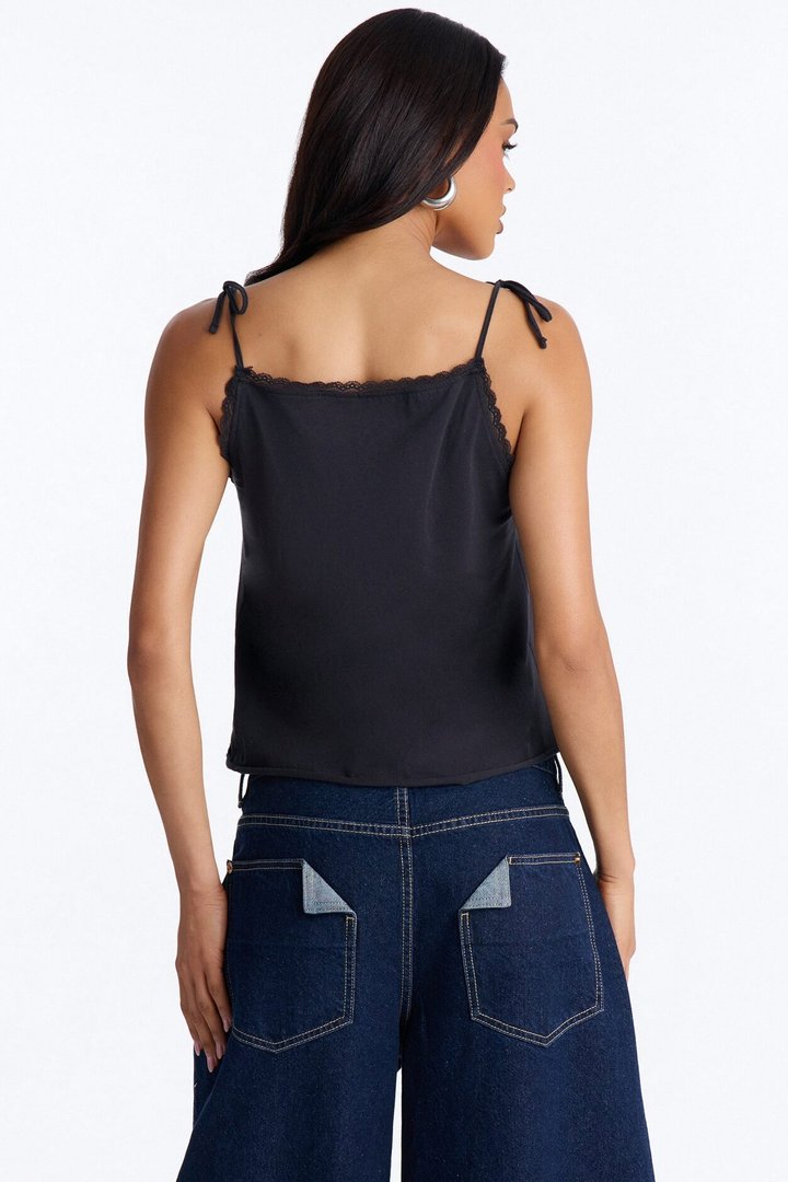Italia Tie Strap Tank With Tie Front - Black