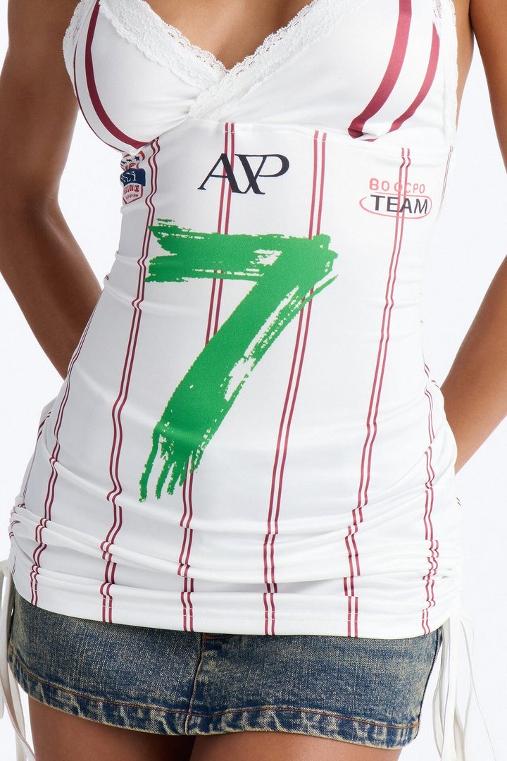 Lucky Seven Striped Lace Trim Tank - White/combo