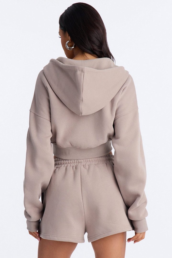 She's A Saint Cropped Fleece Pant Set - Stone
