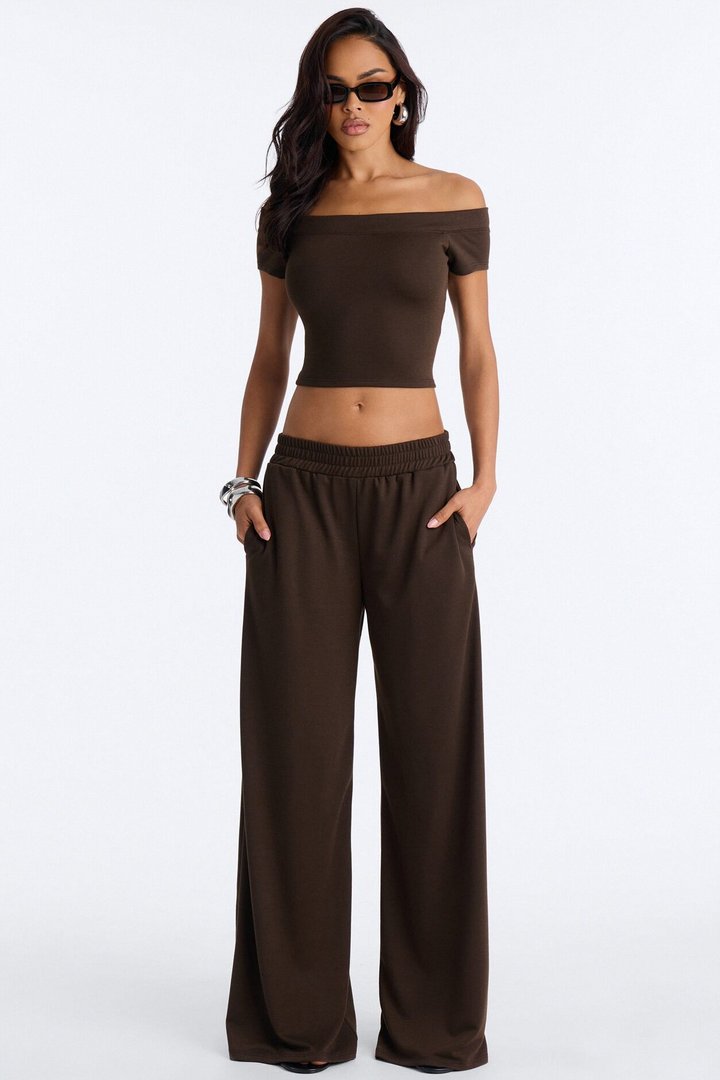 Maya Easy French Terry Pant Set - Chocolate