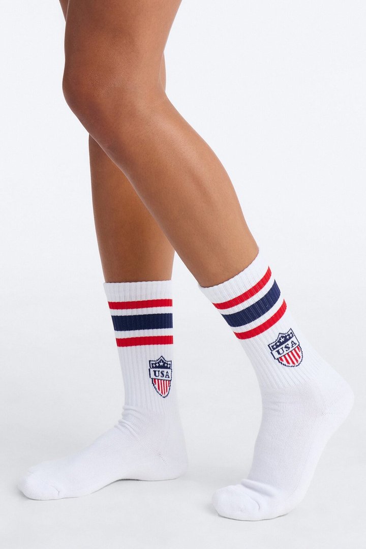 Love USA Crew Socks - White/combo
