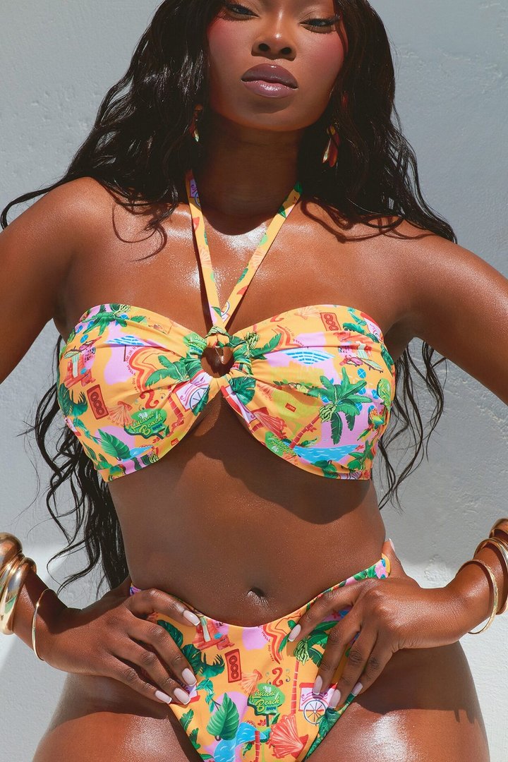 Paradise Bound 2 Piece Tropical Halter Bandeau Bikini Set - Multi Color