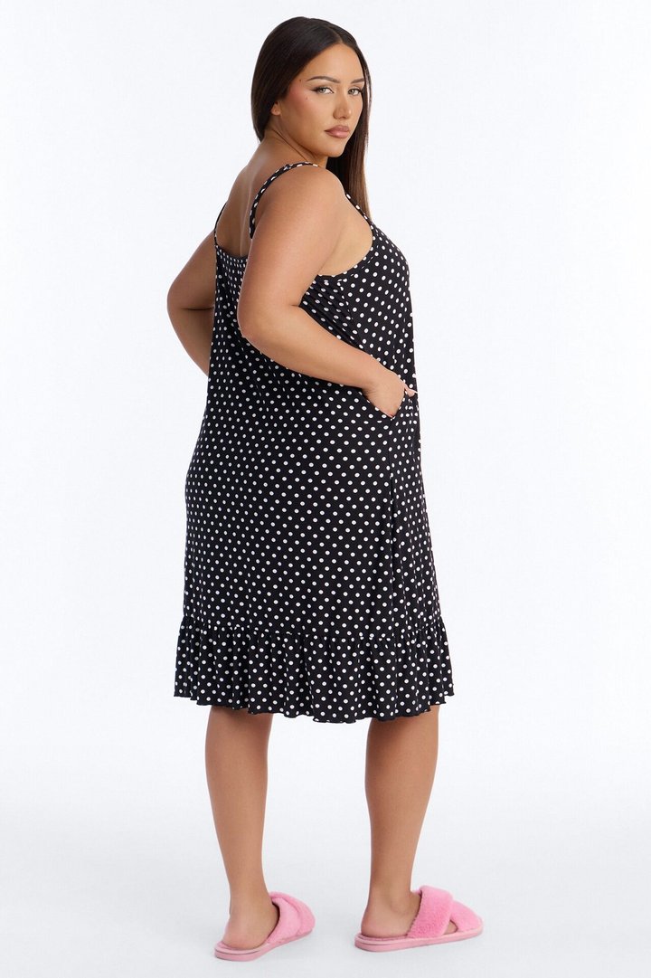 Dotted Desire Ruffle PJ Sleep Dress - Black/White