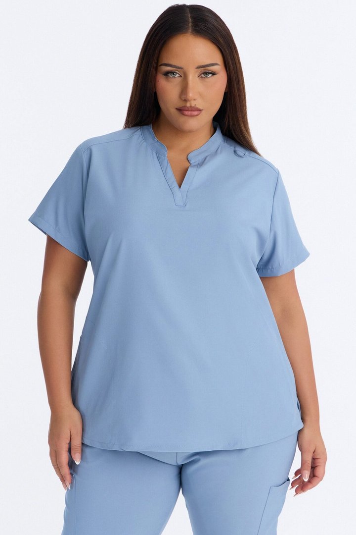 It's Go Time Collared Open Leg Uniform Scrub Set - Dusty Blue