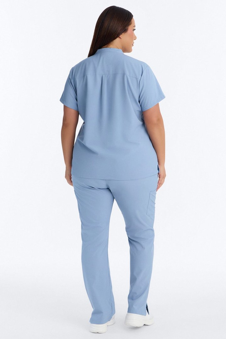 It's Go Time Collared Open Leg Uniform Scrub Set - Dusty Blue