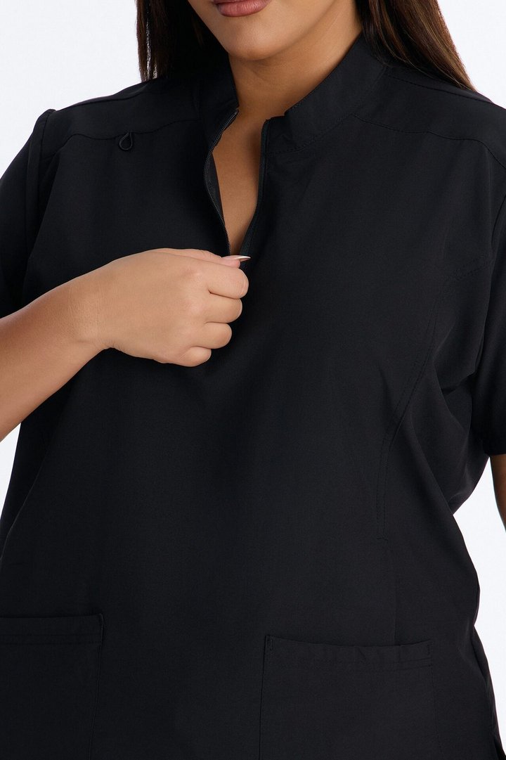 Elite 4 Way Stretch Zip Collar Open Leg Slit Scrub Set - Black