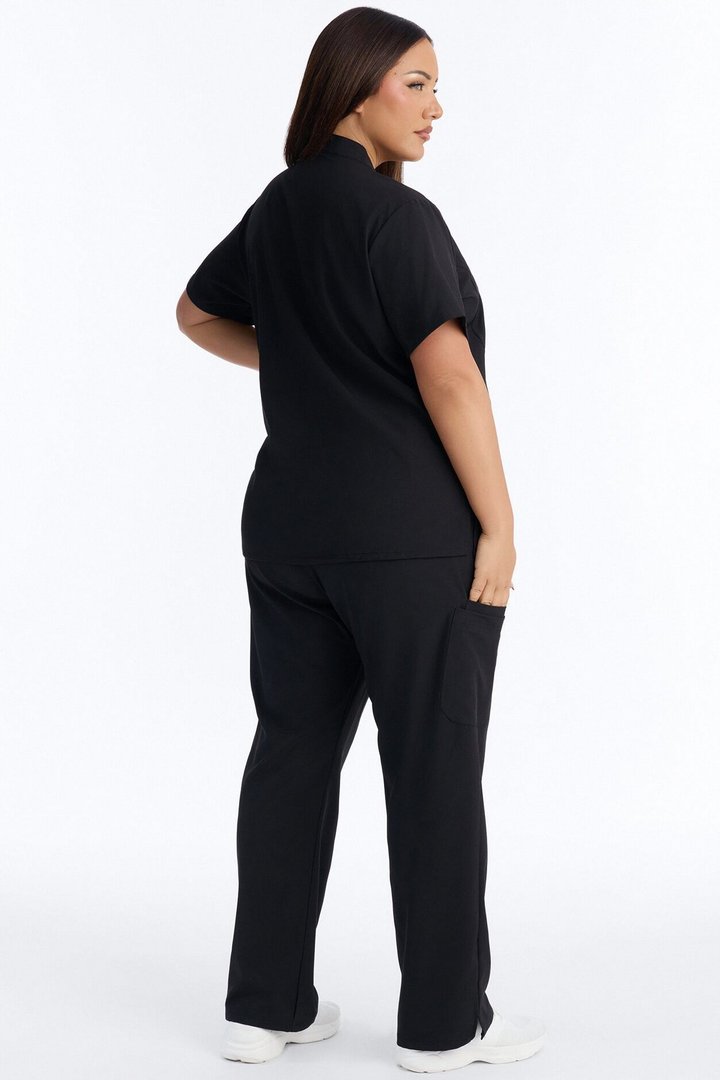 Elite 4 Way Stretch Zip Collar Open Leg Slit Scrub Set - Black