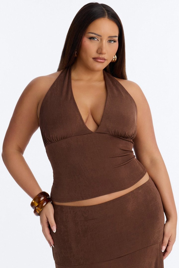 Alyssa Slinky Halter Top - Chocolate