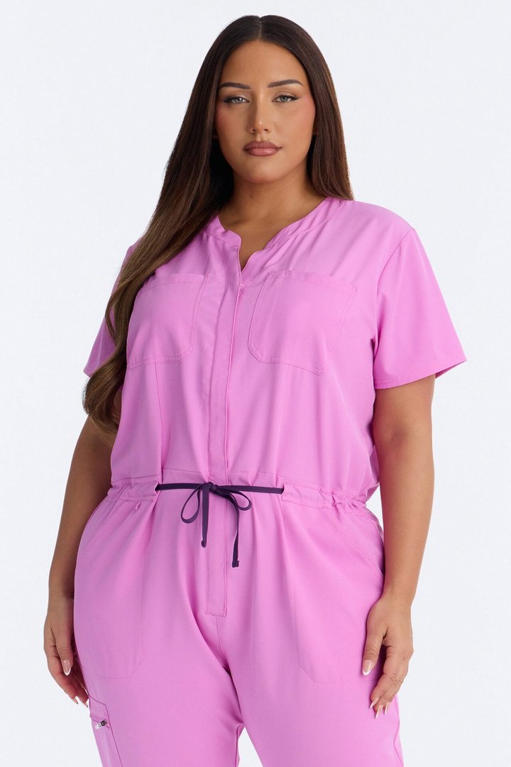 Prime Care Belted Uniform Scrub Jumpsuit - Pink