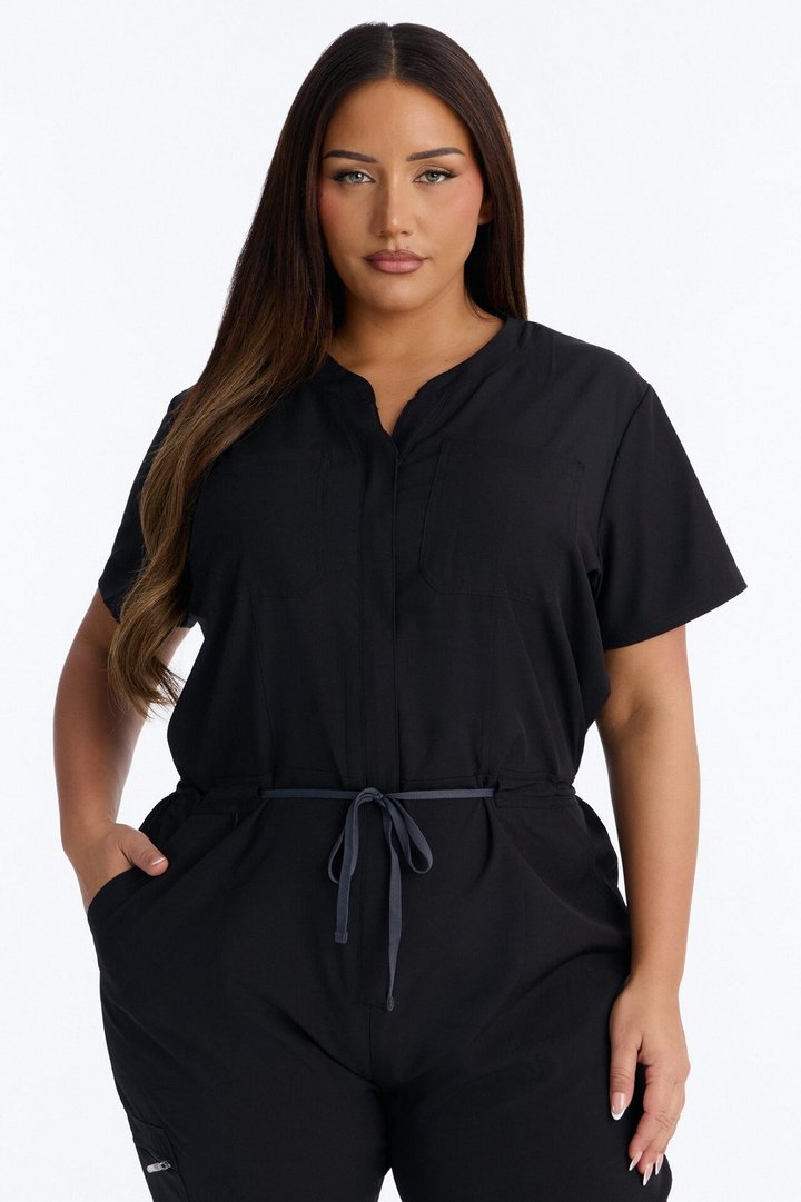 Prime Care Belted Uniform Scrub Jumpsuit - Black