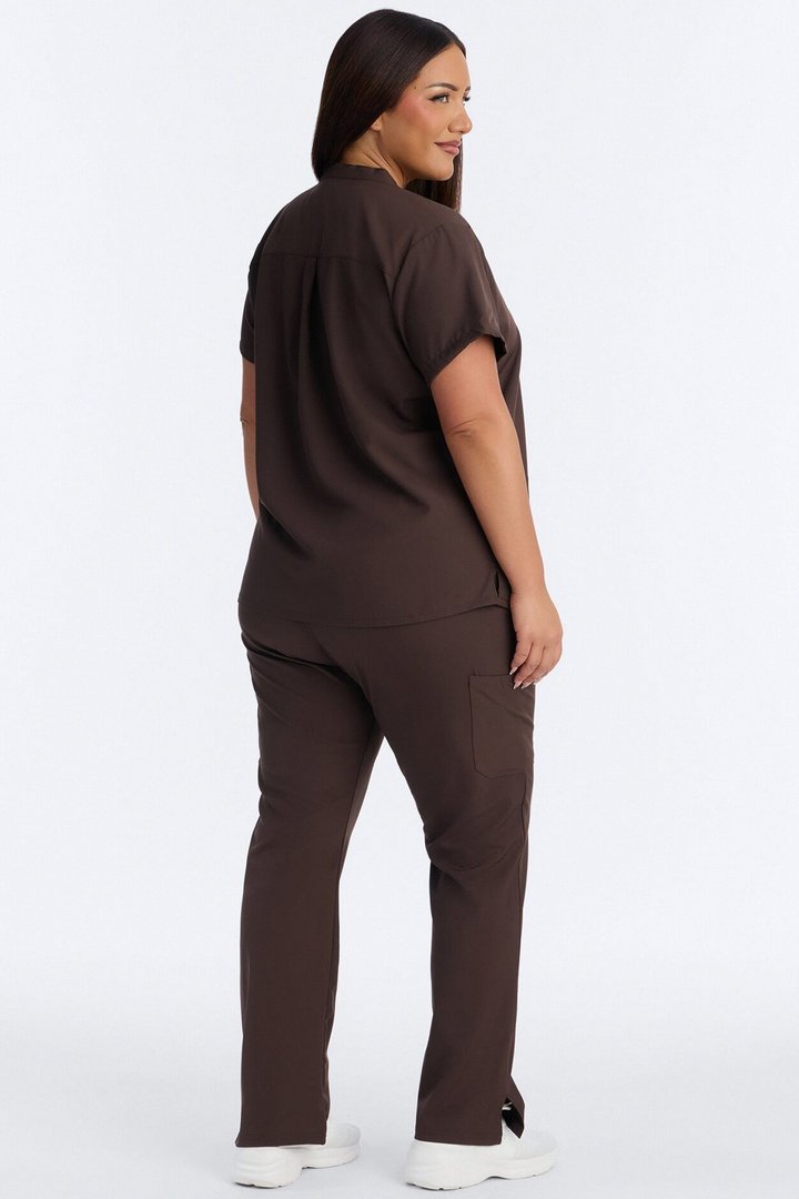 It's Go Time Collared Open Leg Uniform Scrub Set - Chocolate