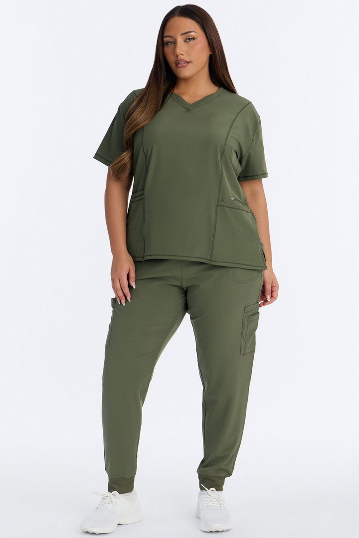 Clinical 4 Way Stretch Pocket Back Knit Jogger Scrub Set - Olive