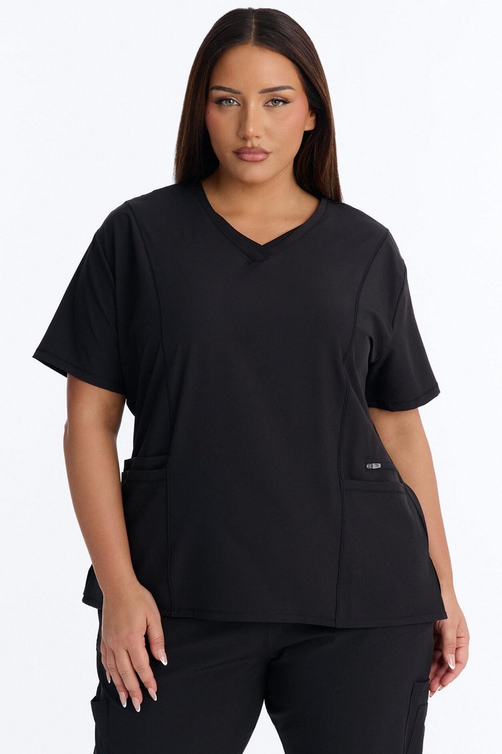 Clinical 4 Way Stretch Pocket Back Knit Jogger Scrub Set - Black