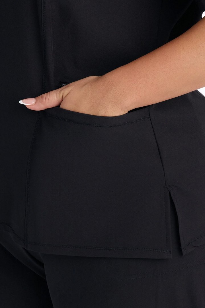 Clinical 4 Way Stretch Pocket Back Knit Jogger Scrub Set - Black