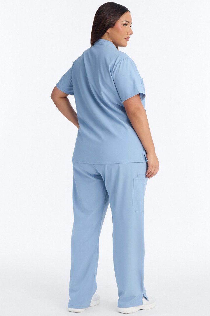 Elite 4 Way Stretch Zip Collar Open Leg Slit Scrub Set - Dusty Blue
