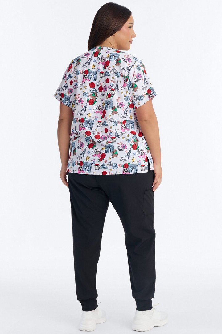 Bright Days 4 Way Stretch Printed Jogger Scrub Set - White/combo