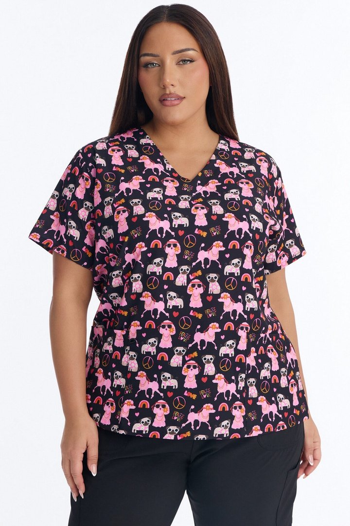 Bright Days 4 Way Stretch Printed Jogger Scrub Set - Black/Pink