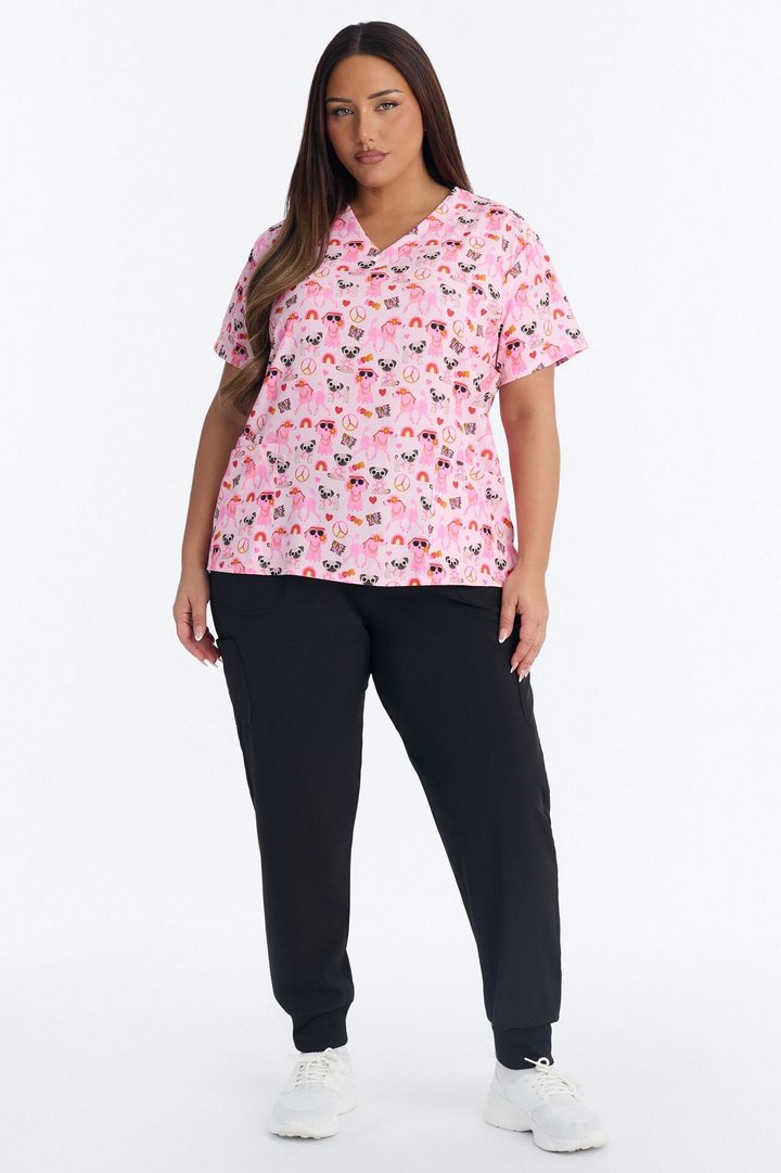Bright Days 4 Way Stretch Printed Jogger Scrub Set - Pink/combo
