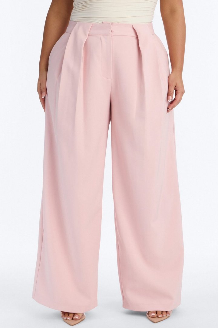 Read The Room Pleated Wide Leg Trousers 33″ - Light Pink