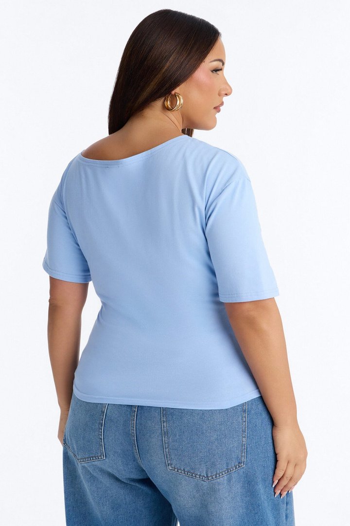 Girl Gone Feral Off Shoulder Tee - Light Blue