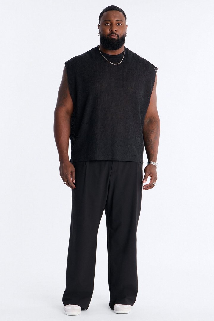 Oversized Sand Shell Sleeveless Tee - Black