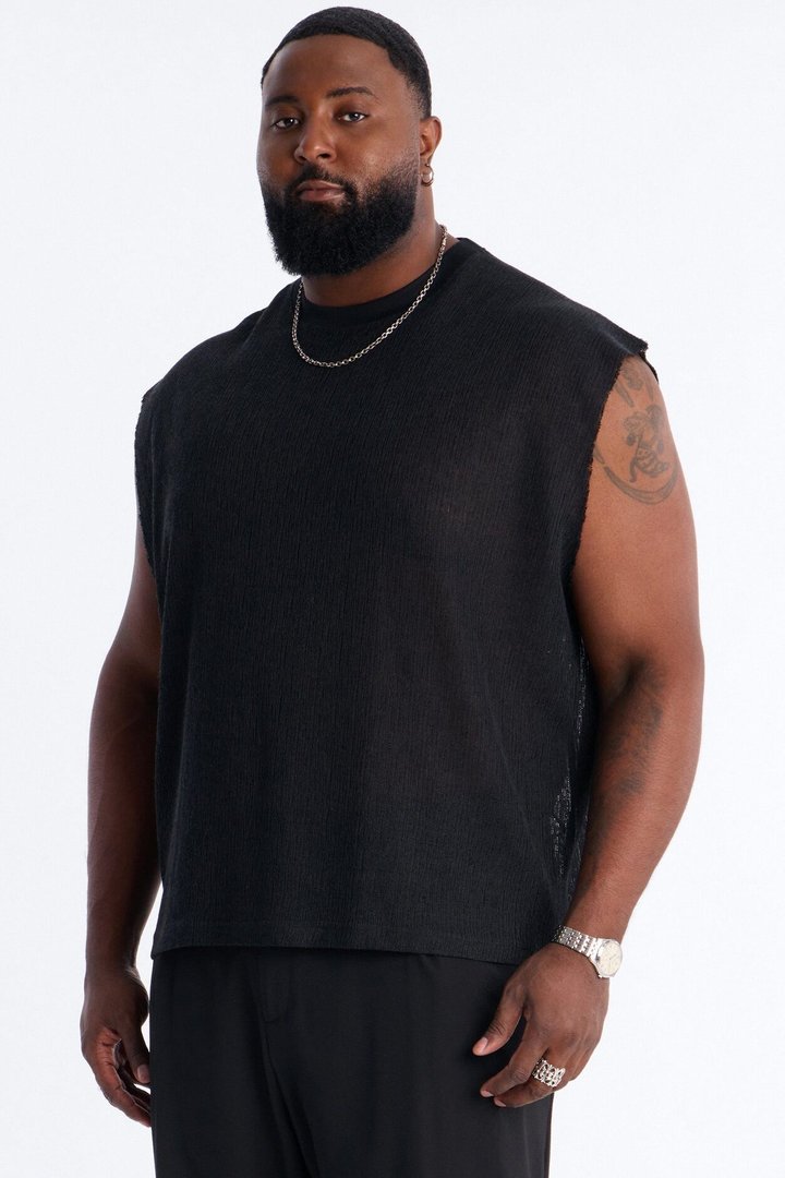 Oversized Sand Shell Sleeveless Tee - Black