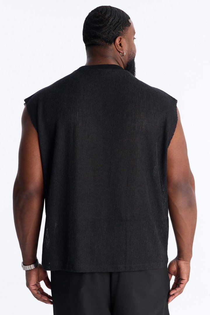 Oversized Sand Shell Sleeveless Tee - Black