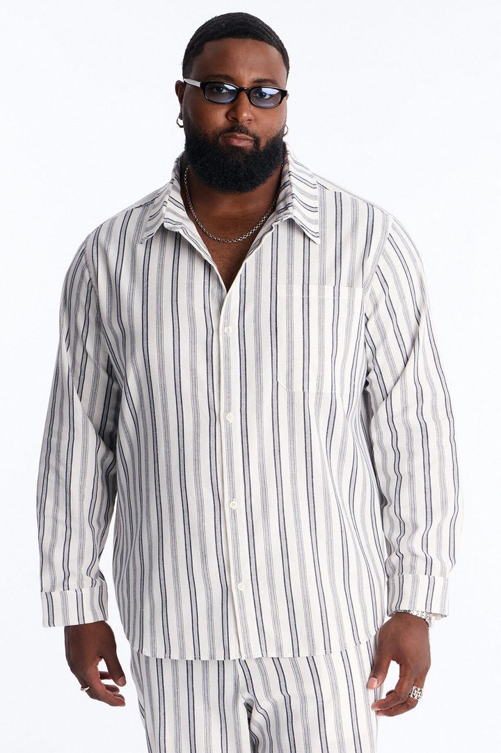 Relaxed Saltwater Stripes Button Up Shirt - White/combo