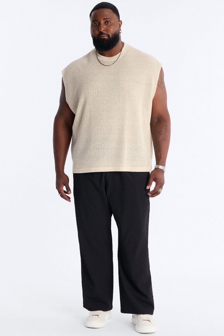 Oversized Sand Shell Sleeveless Tee - Oatmeal