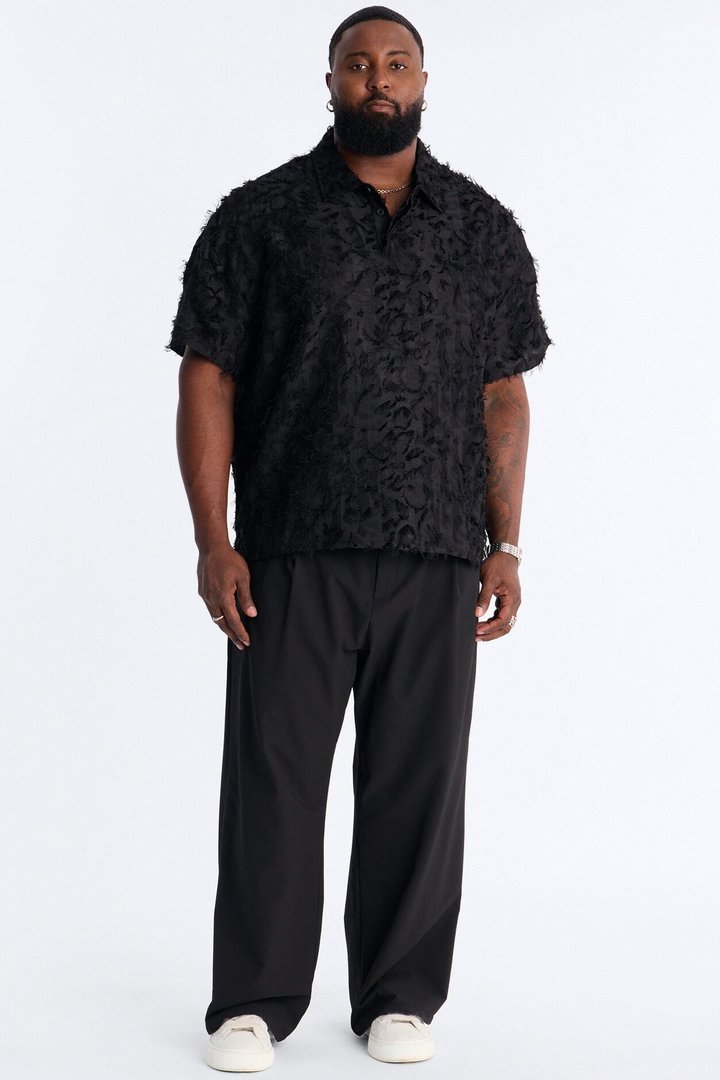 Oversized Kelpstone Textured Polo - Black