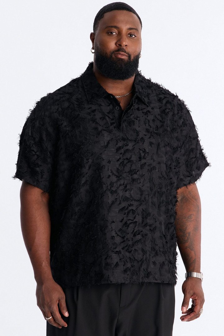 Oversized Kelpstone Textured Polo - Black