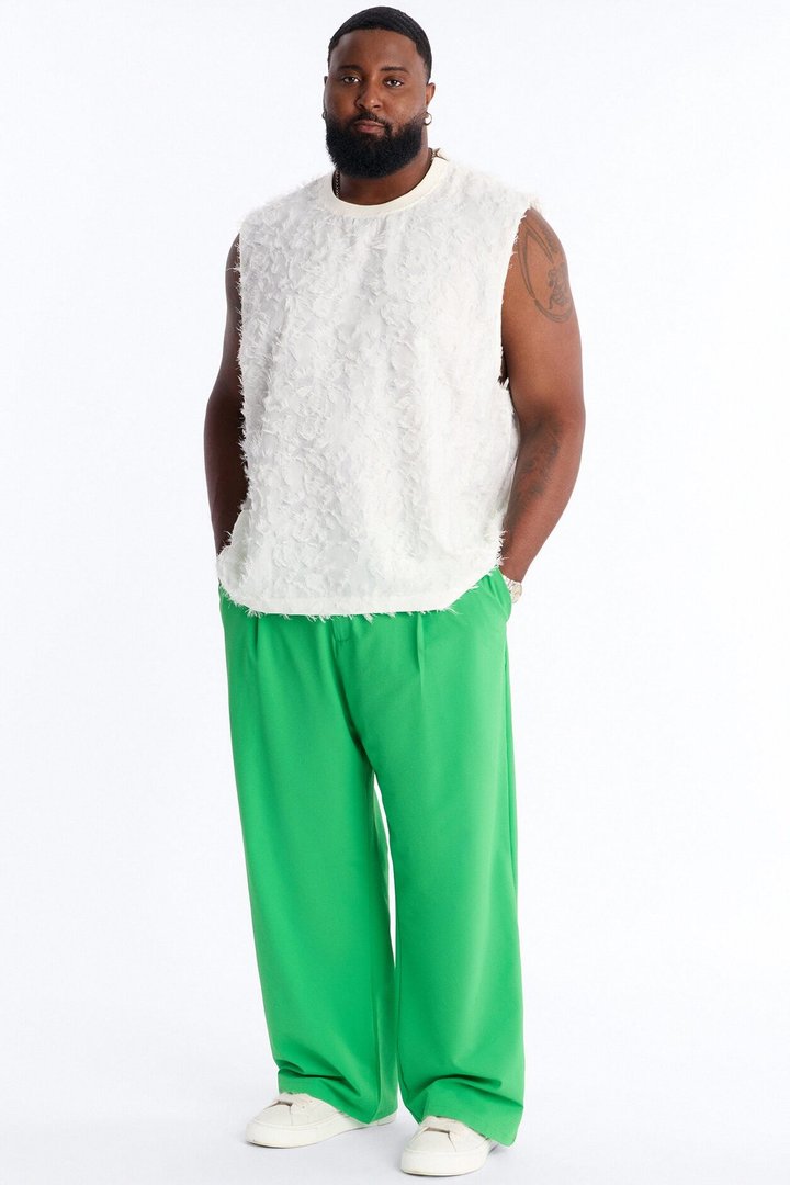 Wide Leg Textured Seersucker Trouser - Green