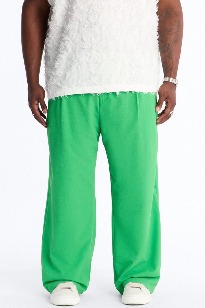 Wide Leg Textured Seersucker Trouser - Green